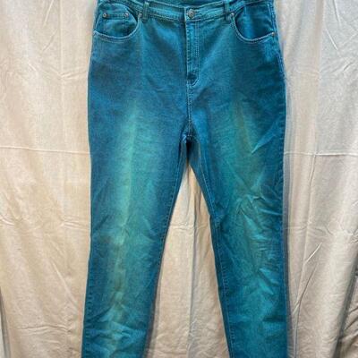 DG2 by Diane Gilman Over Dyed Turquoise Denim Jeans Embellished Rear Pocket Size 16T YD#020-1220-02075