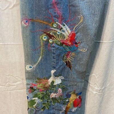 Azita Jeans Light Blue Wash Denim Bird Embroidered Leg Size 16 YD#020-1220-02076