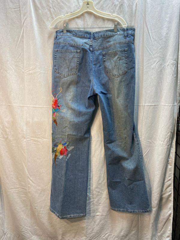 Azita Jeans Light Blue Wash Denim Bird Embroidered Leg Size 16 YD#020 ...