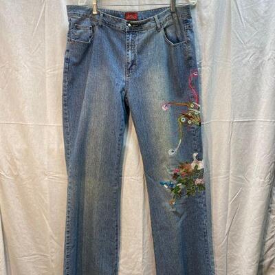 Azita Jeans Light Blue Wash Denim Bird Embroidered Leg Size 16 YD#020-1220-02076