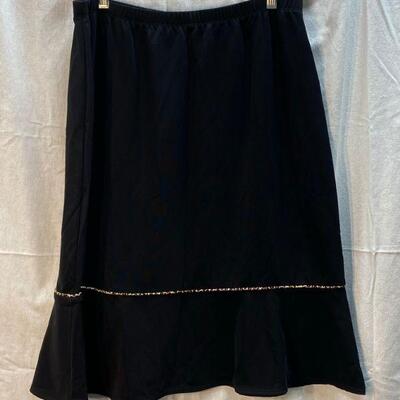 Susan Graver Style Black Elastic Waist Skirt Leopard Trim Size Large YD#020-1220-02077