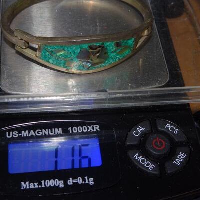 Children's Sterling & Turquoise Chips, MOP Latch Bracelet - Needs cleaned 