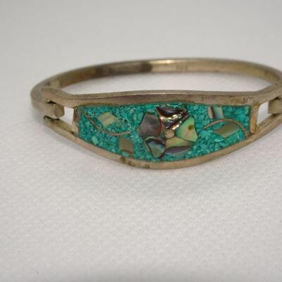 Children's Sterling & Turquoise Chips, MOP Latch Bracelet - Needs cleaned 
