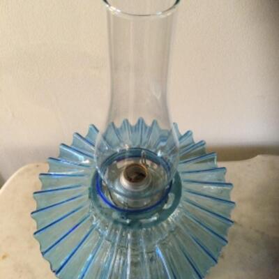 B-366 Vintage Glass Electric Oil Lamp with Antique Blue Petticoat Shade