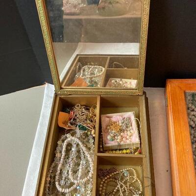 B-371 Two  Vintage Jewelry Boxes with Costume Jewelry 