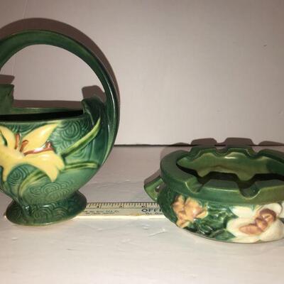 Roseville Zephyr Lily Basket & Magnolia Cigar Ashtray