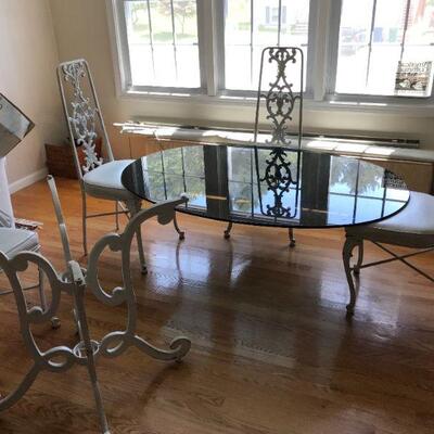 Mid Century Mod  Smoky Glass Oval Table 6 Hi Back Vineyard Chairs