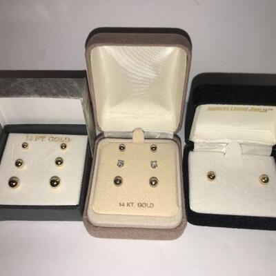 14K Stud Earrings - 7 pairs