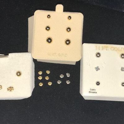 14K Stud Earrings - 7 pairs