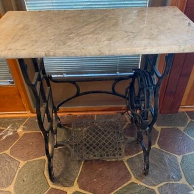 H689 Antique Marble top Wrought Iron Sewing Machine Stand 