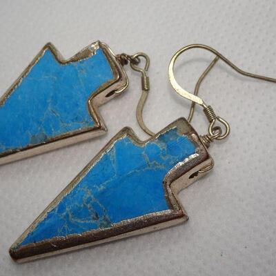 Cool Turquoise & Silver Tone Arrowhead Earrings 