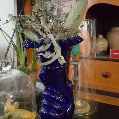 Vintage Fenton Cobalt Blue Glass Hand Vase