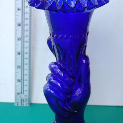 Vintage Fenton Cobalt Blue Glass Hand Vase