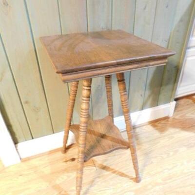 Vintage Solid Oak Turned Leg Accent Table 15