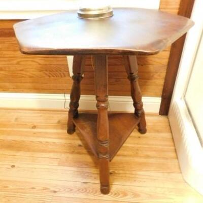 Solid Wood Walnut Six Sided Accent Table with Tripod Design Base with Stretcher Shelf 23