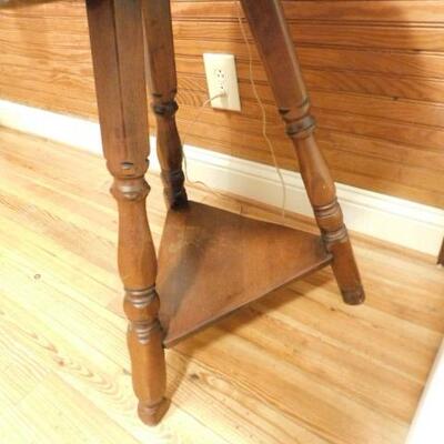 Solid Wood Walnut Six Sided Accent Table with Tripod Design Base with Stretcher Shelf 23