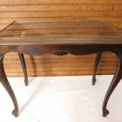 Vintage Solid Wood Accent Table with Glass Top 24