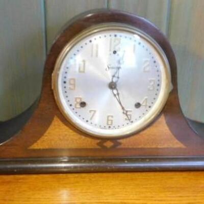 Antique Art Deco Dulciana Sessions Mantel Clock Mixed Wood Case 22