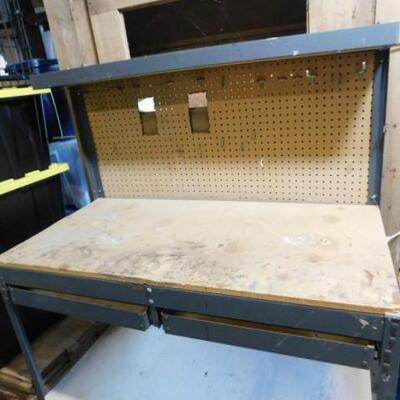 Metal Framed Tool Bench with Peg Board Back and Double Drawers 48