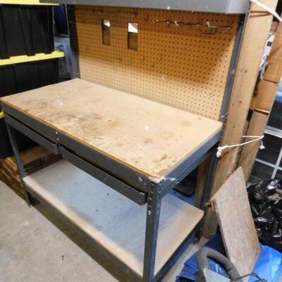 Metal Framed Tool Bench with Peg Board Back and Double Drawers 48