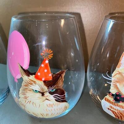 Lot 613 - Cat Stemless wine glasses