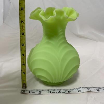 .15. FENTON | Chartreuse Drapery | Satin Glass Vase