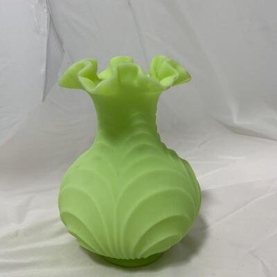 .15. FENTON | Chartreuse Drapery | Satin Glass Vase