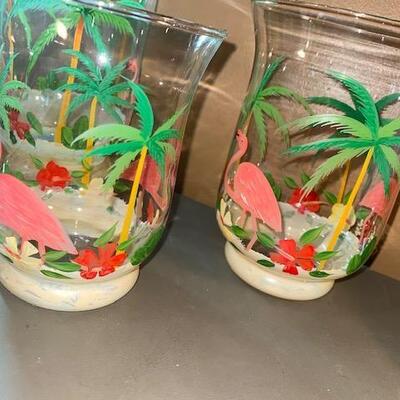 Lot 646 - 3 flamingo candle holders
