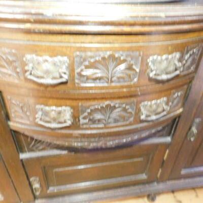 Antique Solid Walnut Buffet with Hutch and Mirrors  58