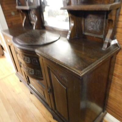 Antique Solid Walnut Buffet with Hutch and Mirrors  58