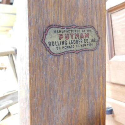 Vintage Solid Oak Wood Putnam Rolling Library Ladder 108