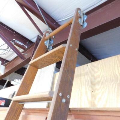 Vintage Solid Oak Wood Putnam Rolling Library Ladder 108