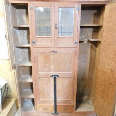 Vintage Laundry Cabinet Includes Drop Down Folding Table, Ironing Board, Clothes Line Reel, and Mop Closet 59
