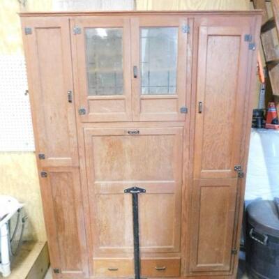 Vintage Laundry Cabinet Includes Drop Down Folding Table, Ironing Board, Clothes Line Reel, and Mop Closet 59