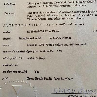 Elephants In a Row Lithograph by Nancy Nemec