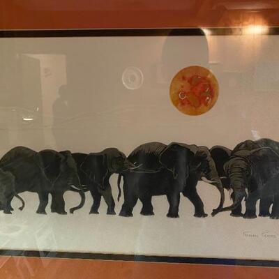 Elephants In a Row Lithograph by Nancy Nemec