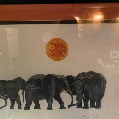Elephants In a Row Lithograph by Nancy Nemec