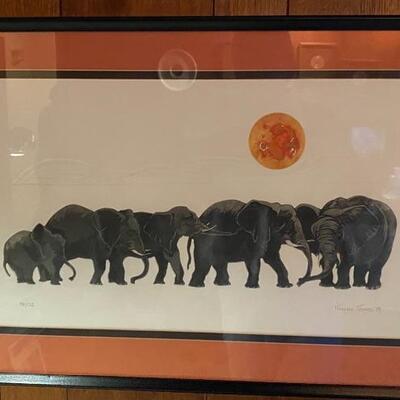 Elephants In a Row Lithograph by Nancy Nemec