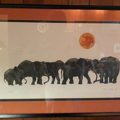 Elephants In a Row Lithograph by Nancy Nemec