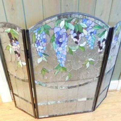 Stained Glass Three Panel Fire Place Screen Solid Front 35