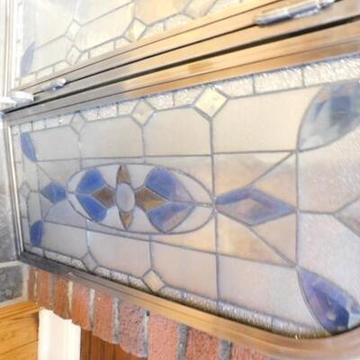 Stained Glass Three Panel Fire Place Screen Double Door Front 34