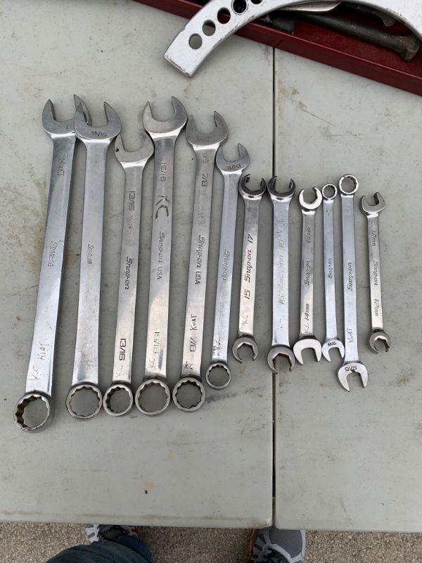 Snapon wrench group 1", 15/16, 13/16, 15/16, 7/8, 11/13, 14mm, 12mm, 7