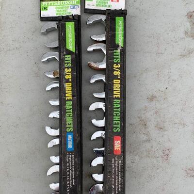 2 sets of crowfoot flare nut wrench sets 3/8 drive 