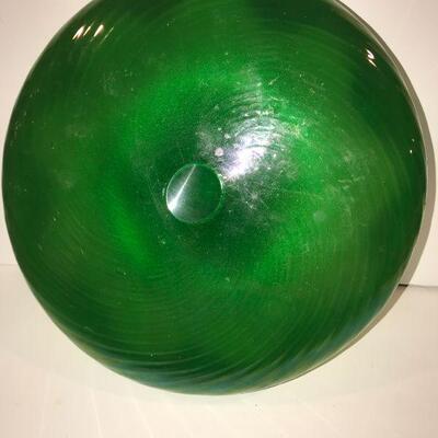 Large Iridescent Green - Carnival Glass Flat Bowl