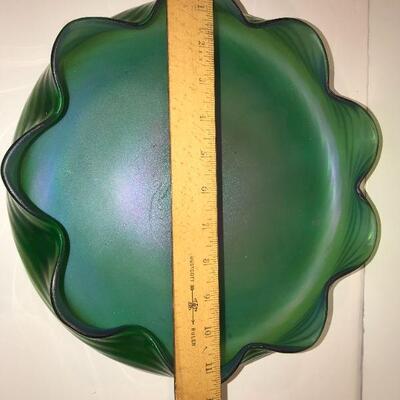 Large Iridescent Green - Carnival Glass Flat Bowl