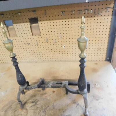 Vintage Set of Cast and Brass Andirons 