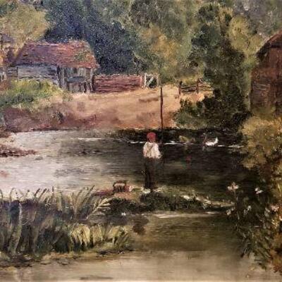 Lot #39  Charming Antique Original Paining - Oil on Canvas - dated 1900