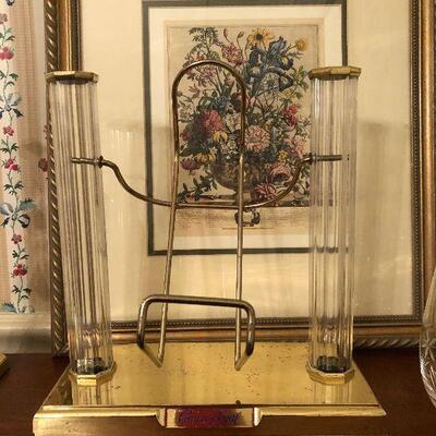 Lot 12 - Accent Cabinet, Brass Candlesticks and Fine Glassware