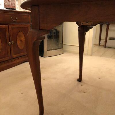 Lot 16 - Ethan Allen Dining Table with 2 Leaves, Custom Pad, Mirror, Decor and Hanging Pictures