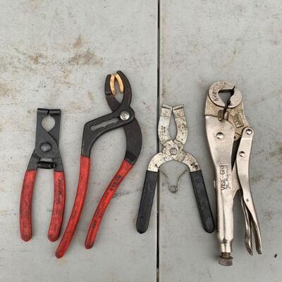 Blue-point PMC21 window clip crimper, Milbar 45Z soft jaw cannon plug pliers, Blue-point PR58 piston ring expander